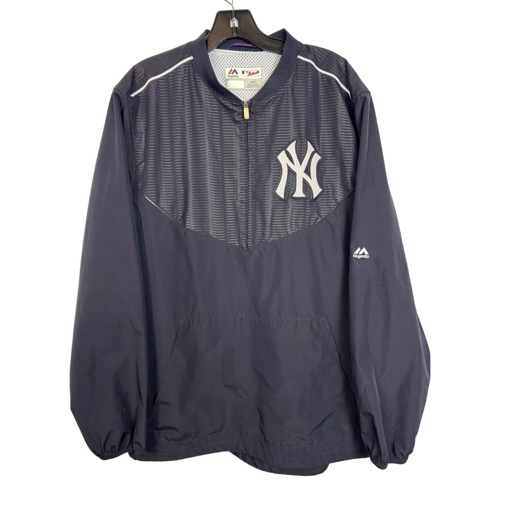 Majestic New York Yankees Navy Blue Quarter Zip Windbreaker Pullover Mens Medium